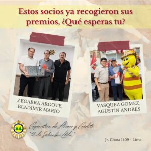 2 premios entregados del sorteo de Fiestas Patrias